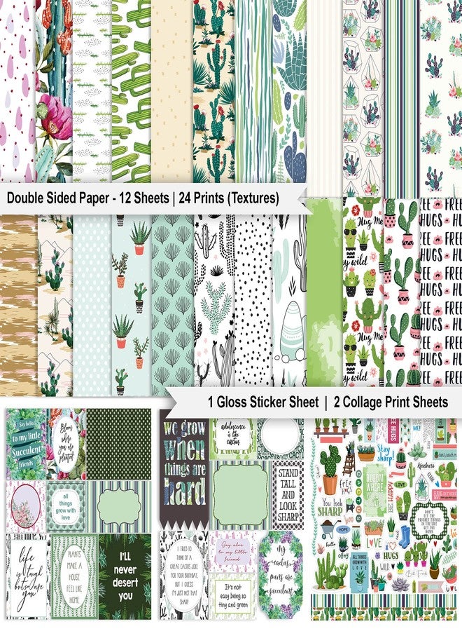 Inkdotpot مجموعة أوراق قصاصات ورقية مزدوجة الجوانب من إنك دوت بوت، بتصميم نباتات الصبار والعصاريات المنزلية، مقاس 12 × 12 بوصة، مع ورقة ملصقات - 16 صفحة - متعددة الألوان - Image 2